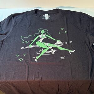 Fingers Duke, Black Graphic Tee with Green Alien and Starship